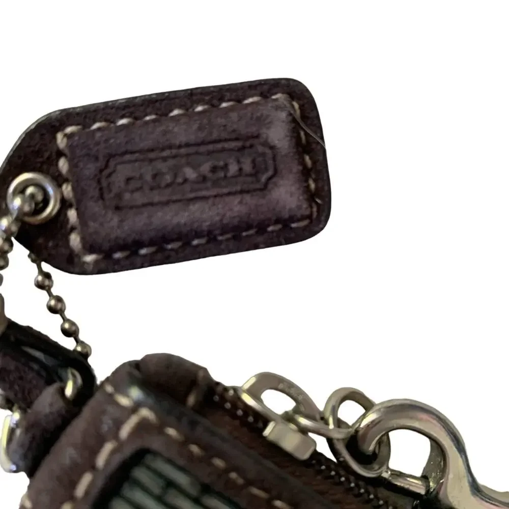 Y2K Coach Signature Fabric Wristlet Brown Beaded Detail